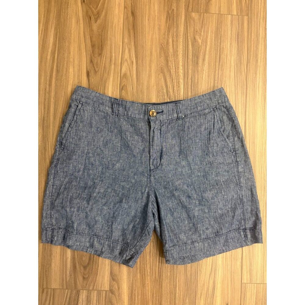 Old Navy Everyday High Rise Shorts Women’s 12 Blue Herringbone Linen Cotton